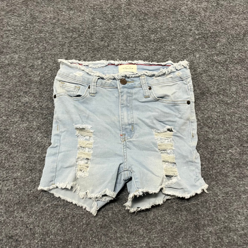 Vince Blue Shorts Womens Size 1 Light Wash Distressed Viscose Denim Raw Hem